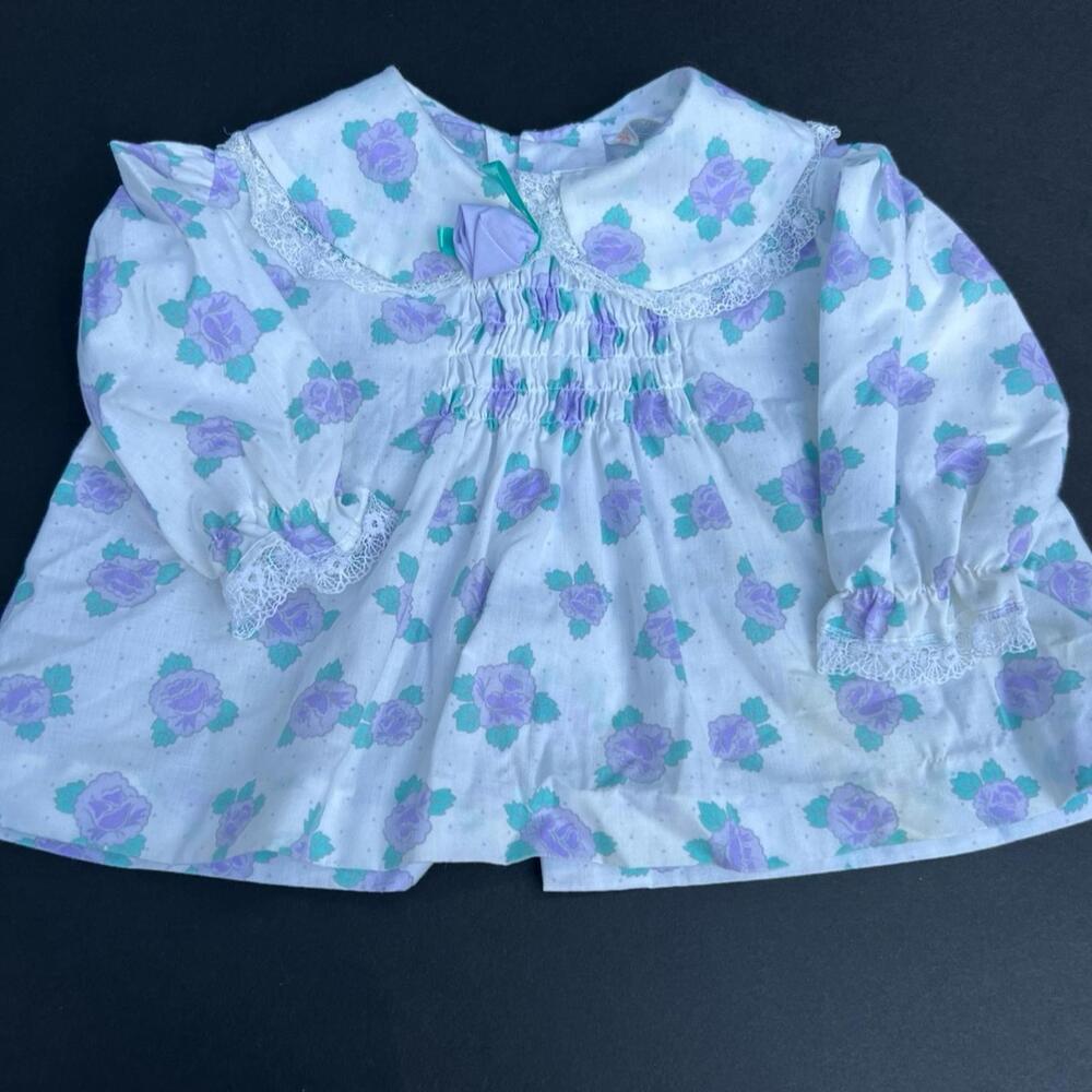 Vintage‎ VTG Cotton Candy Baby Girl Purple Floral Lace Dress 18 M